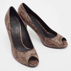 Pre Owned Burberry Brown Python Leather Peep Toe Pumps Size 37.5