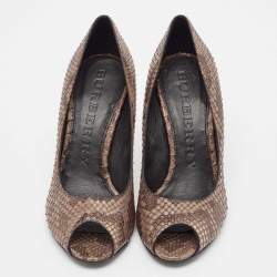 Pre Owned Burberry Brown Python Leather Peep Toe Pumps Size 37.5