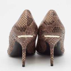 Pre Owned Burberry Brown Python Leather Peep Toe Pumps Size 37.5