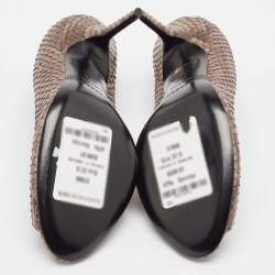 Pre Owned Burberry Brown Python Leather Peep Toe Pumps Size 37.5