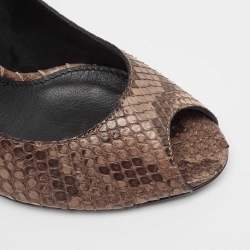Pre Owned Burberry Brown Python Leather Peep Toe Pumps Size 37.5