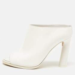 Burberry White Leather Peep Toe Mules Size 36