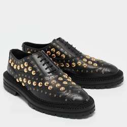 Burberry Black Leather Studded Deardown Oxfords Size 39