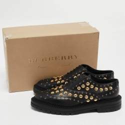 Burberry Black Leather Studded Deardown Oxfords Size 39