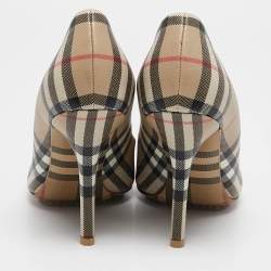 Burberry Beige Aubri Check Coated Canvas Pointed Toe Pumps Size 39