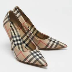 Burberry Beige Aubri Check Coated Canvas Pointed Toe Pumps Size 39