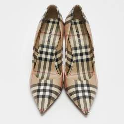 Burberry Beige Aubri Check Coated Canvas Pointed Toe Pumps Size 39