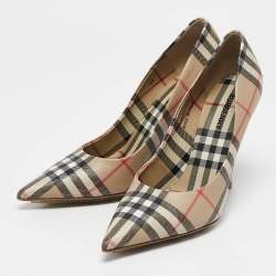 Burberry Beige Aubri Check Coated Canvas Pointed Toe Pumps Size 39