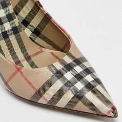 Burberry Beige Aubri Check Coated Canvas Pointed Toe Pumps Size 39