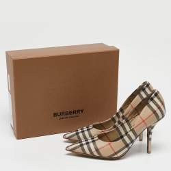 Burberry Beige Aubri Check Coated Canvas Pointed Toe Pumps Size 39