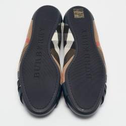 Pre Owned Burberry Brown/Blue Nova Check Canvas and Leather Buckle Detail Ballet Flats Size 37.5