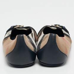 Pre Owned Burberry Brown/Blue Nova Check Canvas and Leather Buckle Detail Ballet Flats Size 37.5