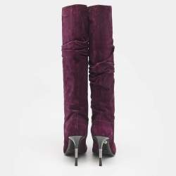 Burberry Burgundy Suede Knee Length Boots Size 36