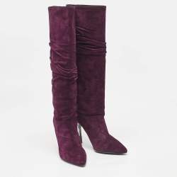 Burberry Burgundy Suede Knee Length Boots Size 36