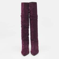 Burberry Burgundy Suede Knee Length Boots Size 36
