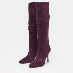 Burberry Burgundy Suede Knee Length Boots Size 36