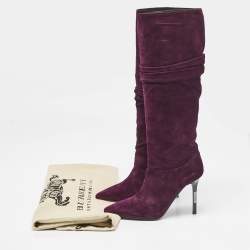 Burberry Burgundy Suede Knee Length Boots Size 36