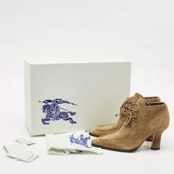 Burberry Brown Suede Storm Lace Up Ankle Booties Size 37