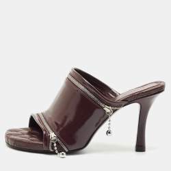 Burberry Burgundy Quilted Leather Double Zip Heel Mules Size 37