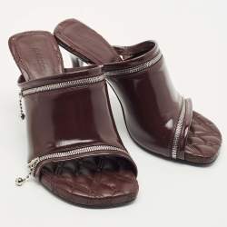 Burberry Burgundy Quilted Leather Double Zip Heel Mules Size 37