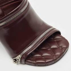 Burberry Burgundy Quilted Leather Double Zip Heel Mules Size 37