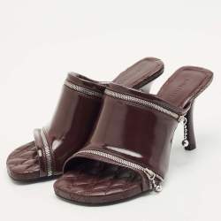 Burberry Burgundy Quilted Leather Double Zip Heel Mules Size 37