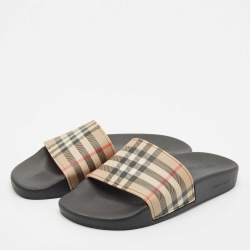 Burberry Beige/Black House Check PVC Furley Flat Slides Size 36