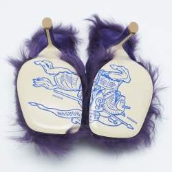 Burberry Purple Velvet and Fur Step Rose Thong Sandals Size 36