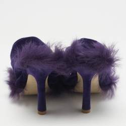 Burberry Purple Velvet and Fur Step Rose Thong Sandals Size 36