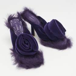 Burberry Purple Velvet and Fur Step Rose Thong Sandals Size 36