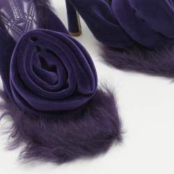 Burberry Purple Velvet and Fur Step Rose Thong Sandals Size 36