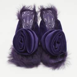 Burberry Purple Velvet and Fur Step Rose Thong Sandals Size 36