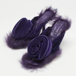Burberry Purple Velvet and Fur Step Rose Thong Sandals Size 36