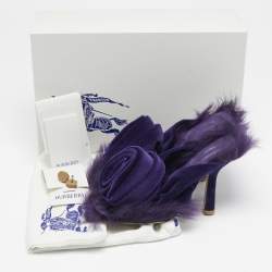 Burberry Purple Velvet and Fur Step Rose Thong Sandals Size 36