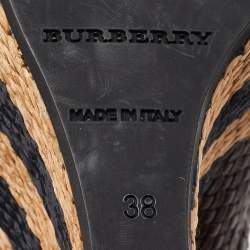 Pre Owned Burberry Brown Woven Leather Raffia Platform Wedge Ankle Length Boots Size 38