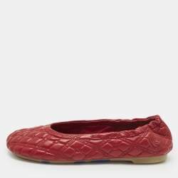 Pre Owned Burberry Burgundy Leather Saddler Ballet Flats Size 37