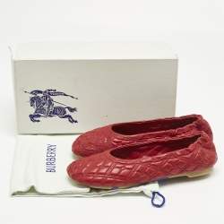 Pre Owned Burberry Burgundy Leather Saddler Ballet Flats Size 37