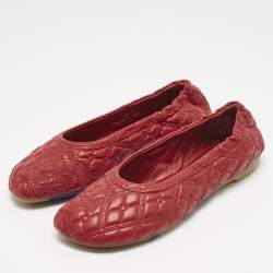 Pre Owned Burberry Burgundy Leather Saddler Ballet Flats Size 37