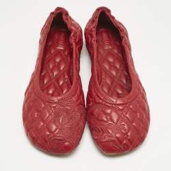Pre Owned Burberry Burgundy Leather Saddler Ballet Flats Size 37