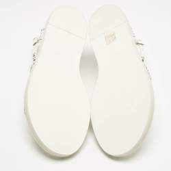 مملوكة مسبقًا Burberry White Leather Studded Hansel Flat Sandals Size 39.5