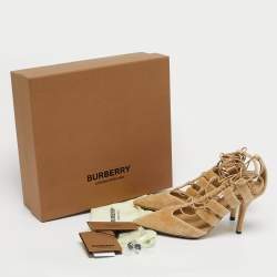 Pre Owned Burberry Beige Velvet Bethany Ankle Wrap Pumps Size 37