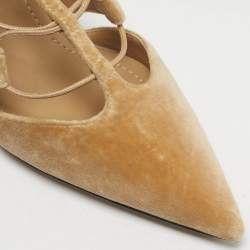 Pre Owned Burberry Beige Velvet Bethany Ankle Wrap Pumps Size 37