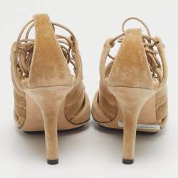 Pre Owned Burberry Beige Velvet Bethany Ankle Wrap Pumps Size 37