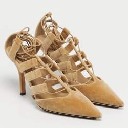 Pre Owned Burberry Beige Velvet Bethany Ankle Wrap Pumps Size 37