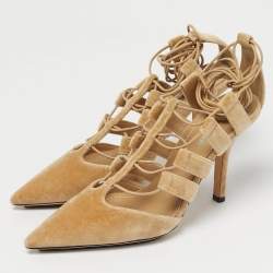 Pre Owned Burberry Beige Velvet Bethany Ankle Wrap Pumps Size 37