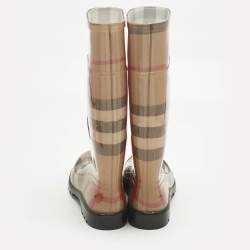 Pre Owned Burberry Beige PVC House Check Rain Boots Size 38