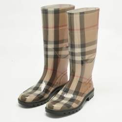 Pre Owned Burberry Beige PVC House Check Rain Boots Size 38