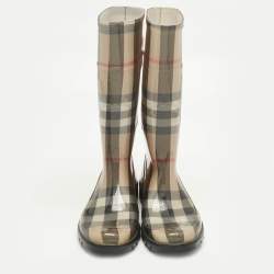 Pre Owned Burberry Beige PVC House Check Rain Boots Size 38