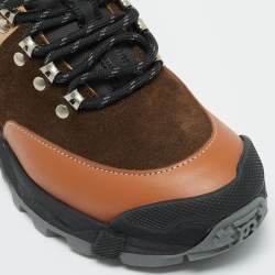 Pre Owned Burberry Multicolor Leather and Suede Tor Hiking Boots Size 36.5
