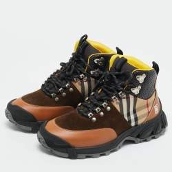 Pre Owned Burberry Multicolor Leather and Suede Tor Hiking Boots Size 36.5